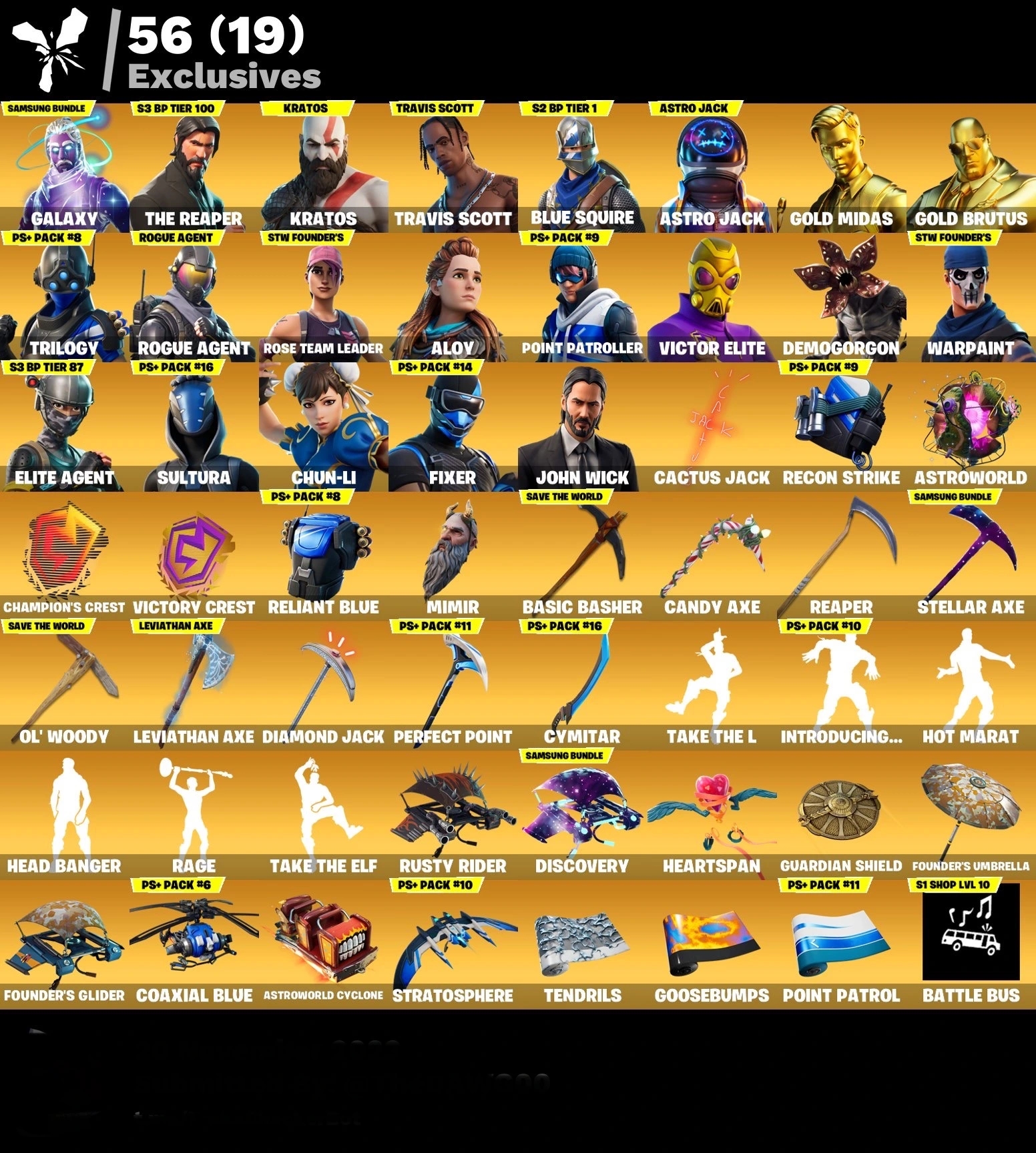Fortnite Account - Travis Scott - Galaxy - Sensenmann - Leviathan Axe - 524 Skins