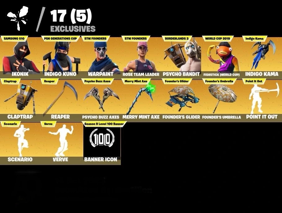 Fortnite Account - Indigo Kuno - Ikonik - Psycho Bandit - Minty Spitzhacke - Widow´s Bite - 154 Skins