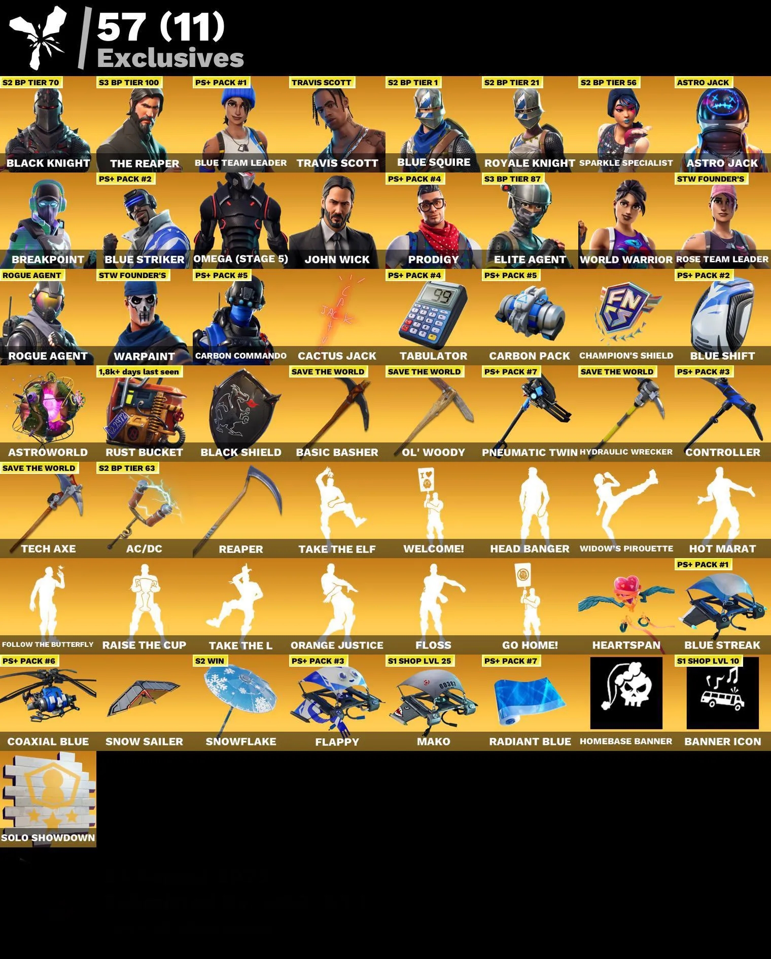 Fortnite Account - Sensenmann - Travis Scott - Schwarzer Ritter - Floss - Take The L - 275 Skins