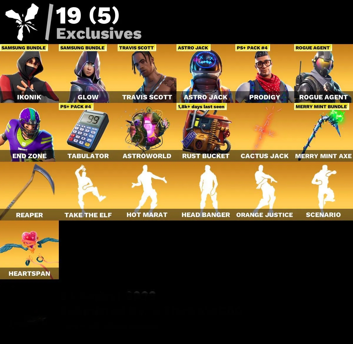 Fortnite Account Travis Scott - Ikonik - Glow - Minty Spitzhacke 106 Skins