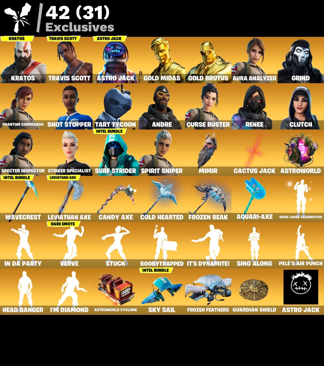 Fortnite Account - Travis Scott - Kratos - Leviathan Axe - 330 Skins
